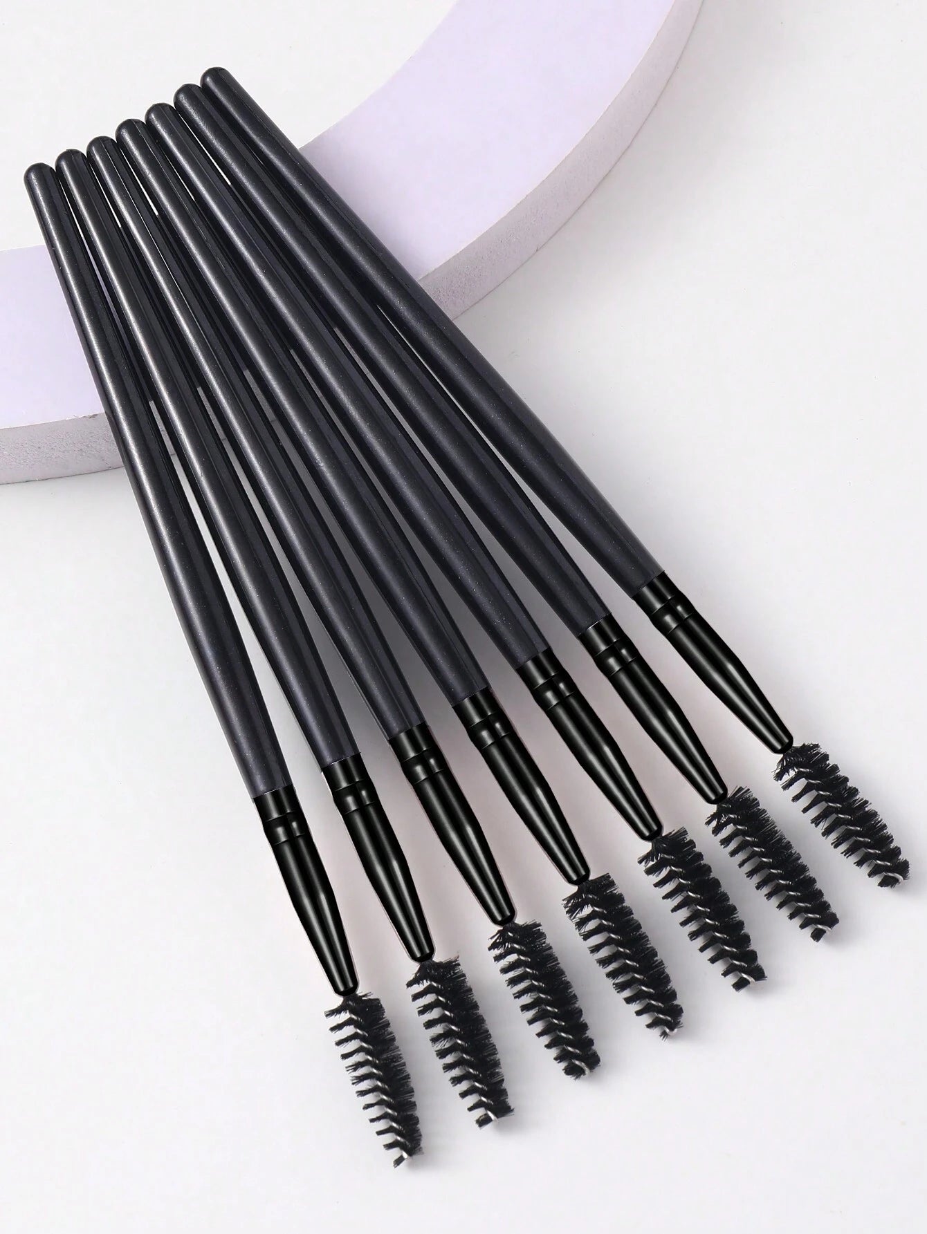 7pcs Black Stick-Shaped Eye Mascara Brush Set, Suitable For Eyebrow And Eyelash Growth, Reusable, Includes Eyebrow Brush, Eyeshadow Brush, Spiral Brush, Etc.