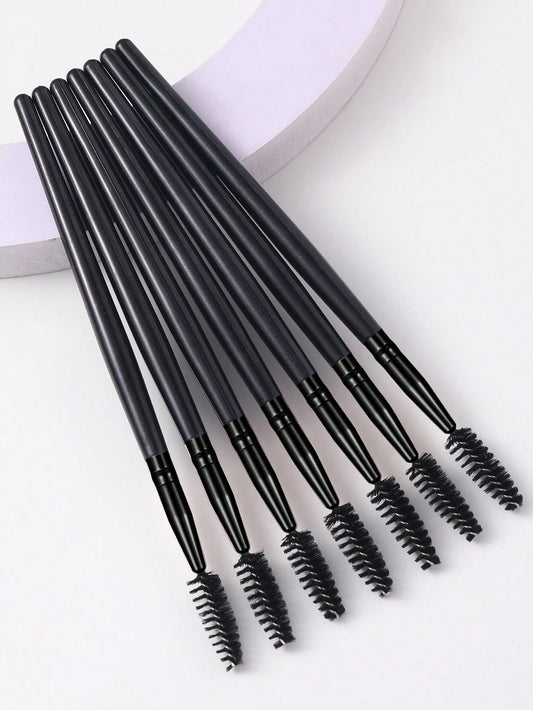 7pcs Black Stick-Shaped Eye Mascara Brush Set, Suitable For Eyebrow And Eyelash Growth, Reusable, Includes Eyebrow Brush, Eyeshadow Brush, Spiral Brush, Etc.