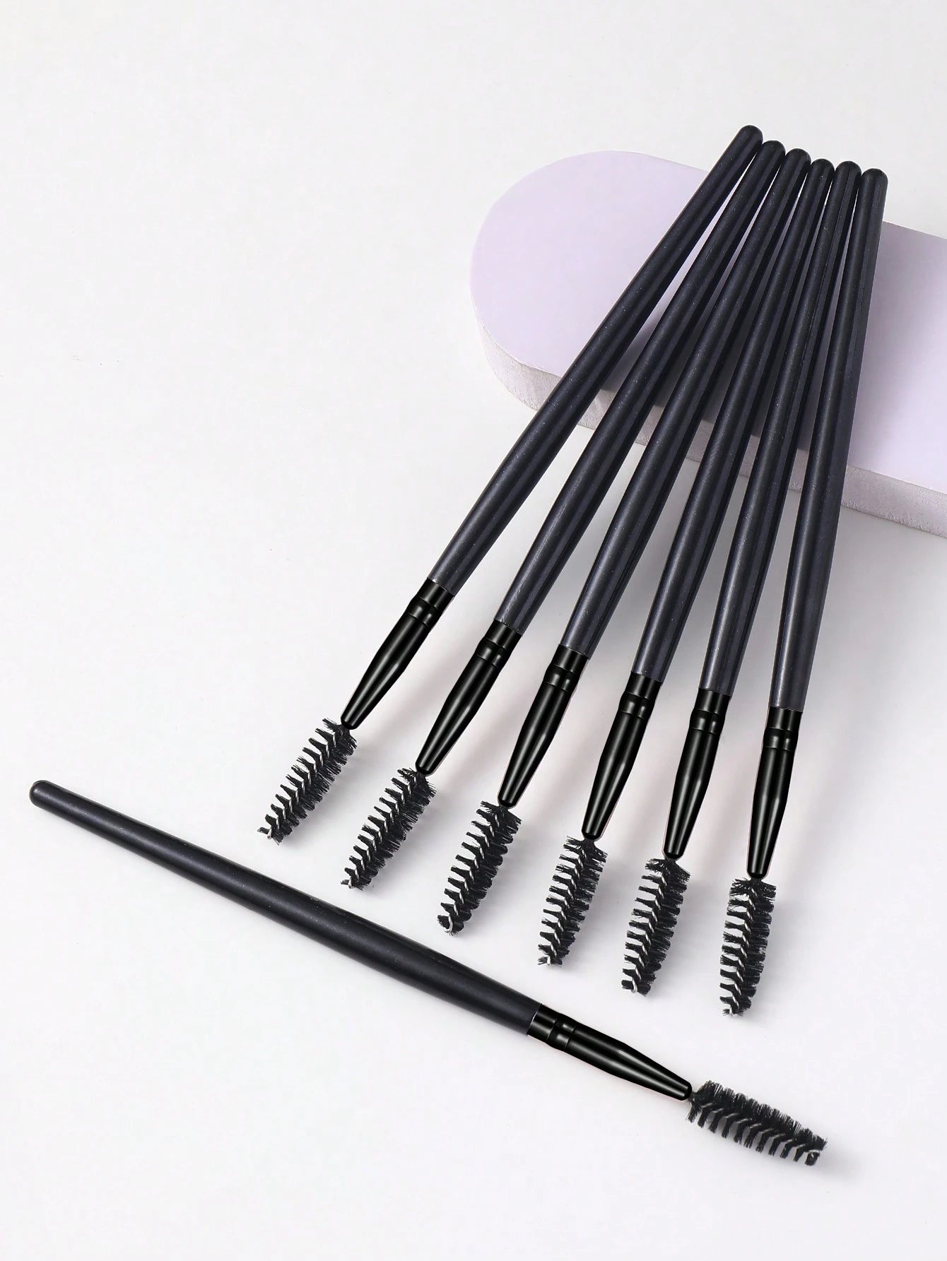 7pcs Black Stick-Shaped Eye Mascara Brush Set, Suitable For Eyebrow And Eyelash Growth, Reusable, Includes Eyebrow Brush, Eyeshadow Brush, Spiral Brush, Etc.