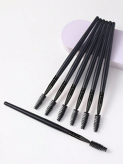 7pcs Black Stick-Shaped Eye Mascara Brush Set, Suitable For Eyebrow And Eyelash Growth, Reusable, Includes Eyebrow Brush, Eyeshadow Brush, Spiral Brush, Etc.