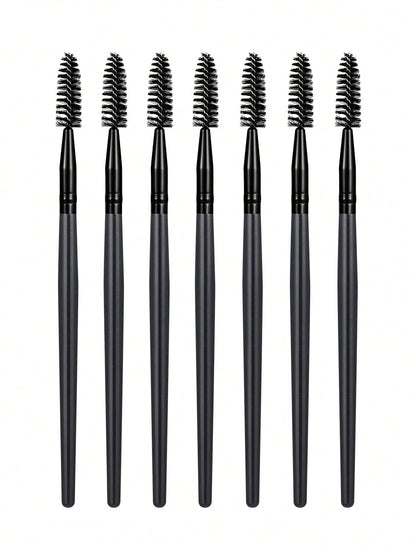 7pcs Black Stick-Shaped Eye Mascara Brush Set, Suitable For Eyebrow And Eyelash Growth, Reusable, Includes Eyebrow Brush, Eyeshadow Brush, Spiral Brush, Etc.