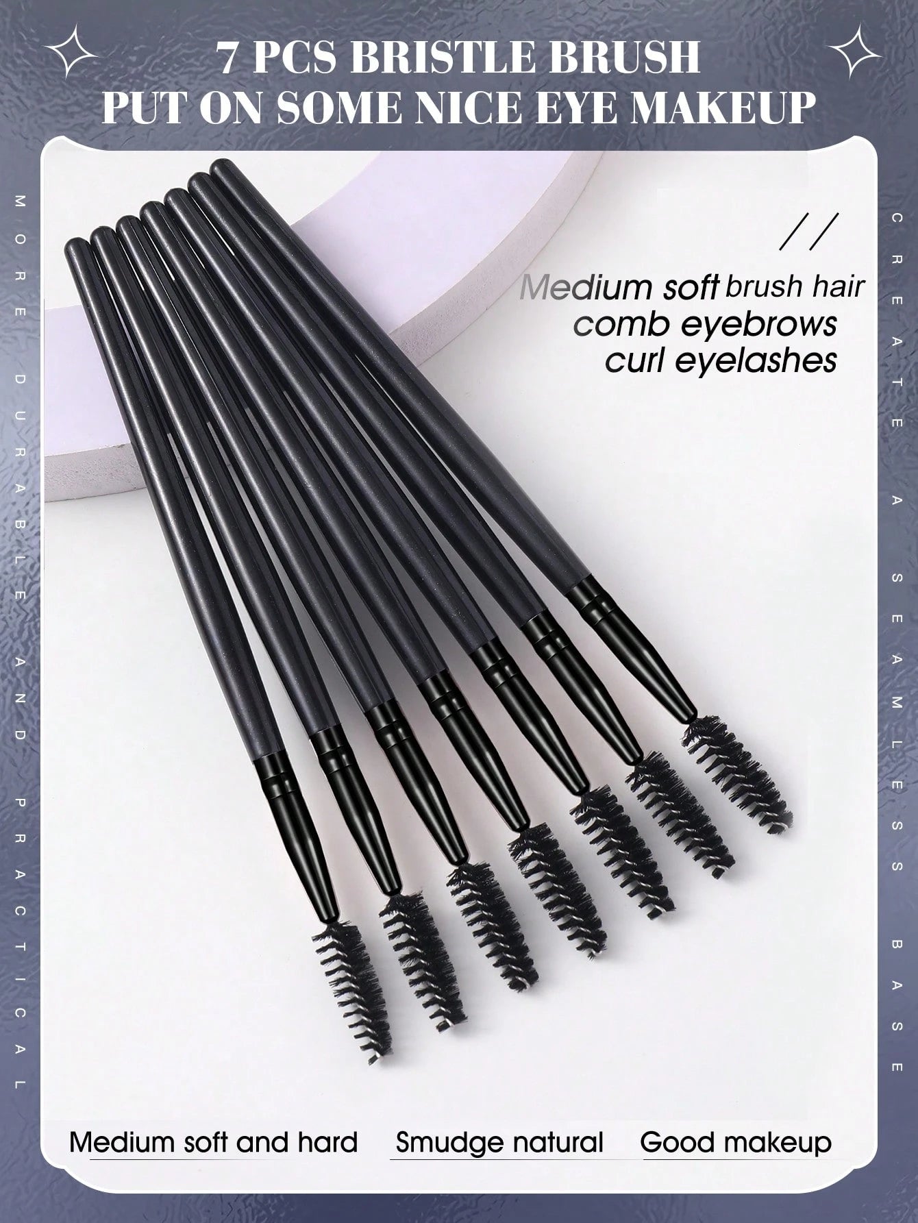 7pcs Black Stick-Shaped Eye Mascara Brush Set, Suitable For Eyebrow And Eyelash Growth, Reusable, Includes Eyebrow Brush, Eyeshadow Brush, Spiral Brush, Etc.