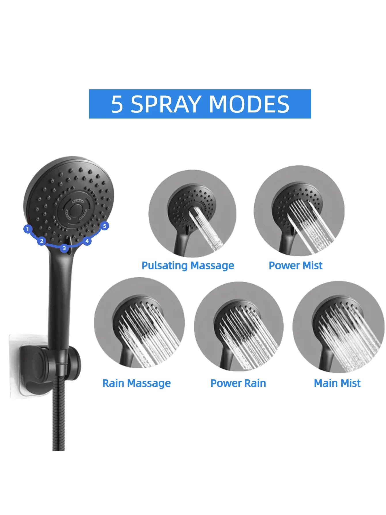 8-Inch High Pressure Rain Shower Head/Handheld Shower Combo With 11-Inch Extension Arm, 5 Adjustable Anti-Leak Shower Heads, Bracket/Hose Included, Height/Angle Adjustable (Black), Home Bathroom Decor