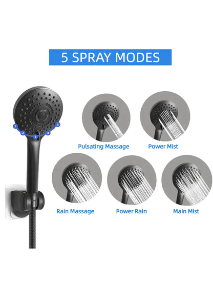 8-Inch High Pressure Rain Shower Head/Handheld Shower Combo With 11-Inch Extension Arm, 5 Adjustable Anti-Leak Shower Heads, Bracket/Hose Included, Height/Angle Adjustable (Black), Home Bathroom Decor