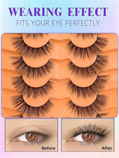 8 Pairs 3D Fluffy Thin Natural Wet Look Cat Eye Effect Faux Mink False Eyelashes, Dramatic Style Eyelash Extensions Makeup Tool