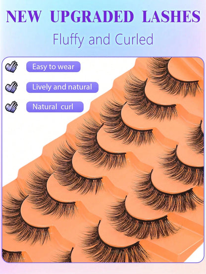 8 Pairs 3D Fluffy Thin Natural Wet Look Cat Eye Effect Faux Mink False Eyelashes, Dramatic Style Eyelash Extensions Makeup Tool