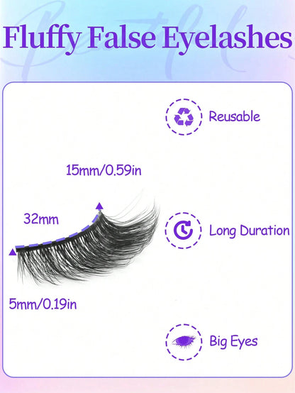 8 Pairs 3D Fluffy Thin Natural Wet Look Cat Eye Effect Faux Mink False Eyelashes, Dramatic Style Eyelash Extensions Makeup Tool
