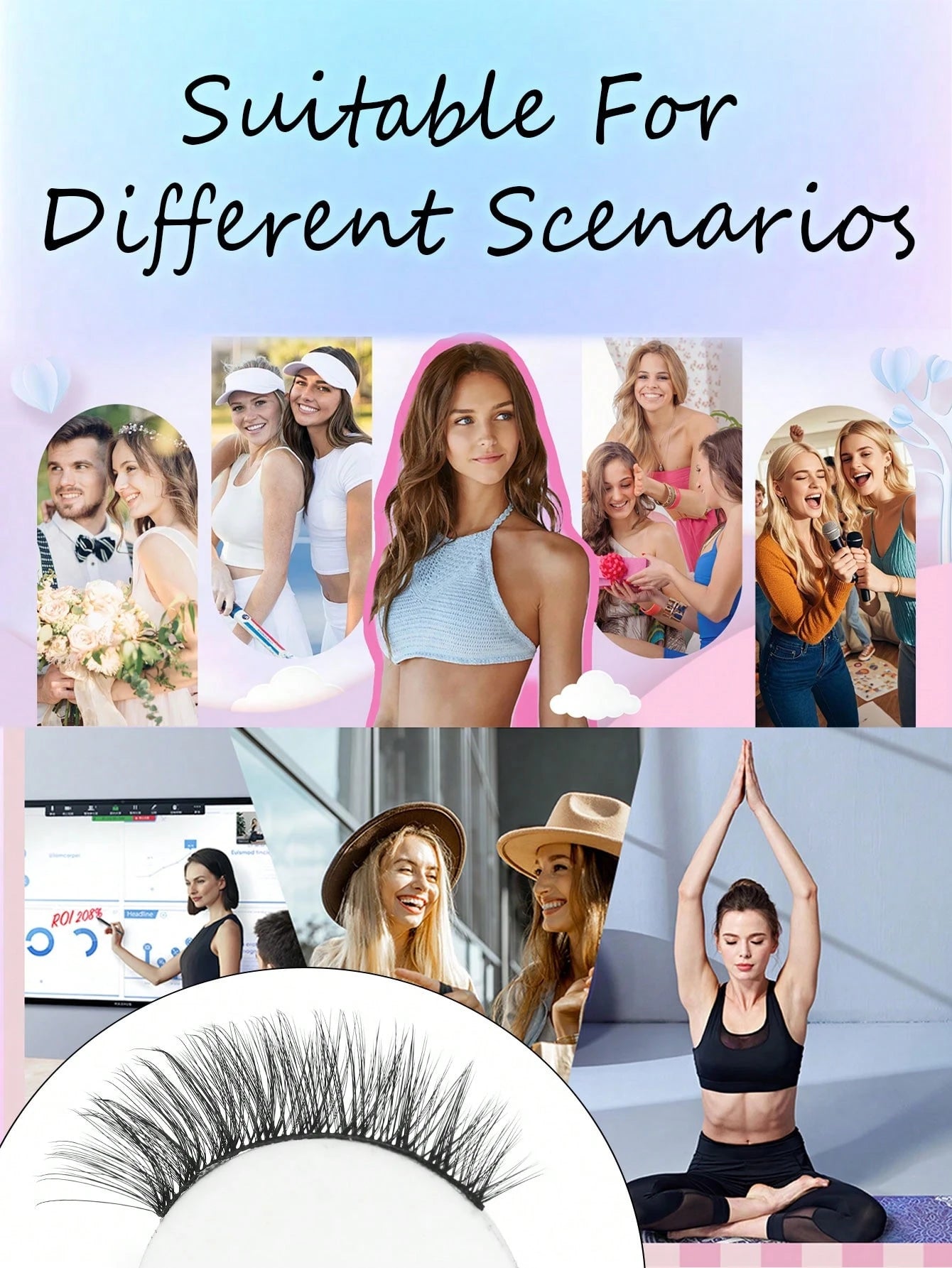 8 Pairs 3D Fluffy Thin Natural Wet Look Cat Eye Effect Faux Mink False Eyelashes, Dramatic Style Eyelash Extensions Makeup Tool