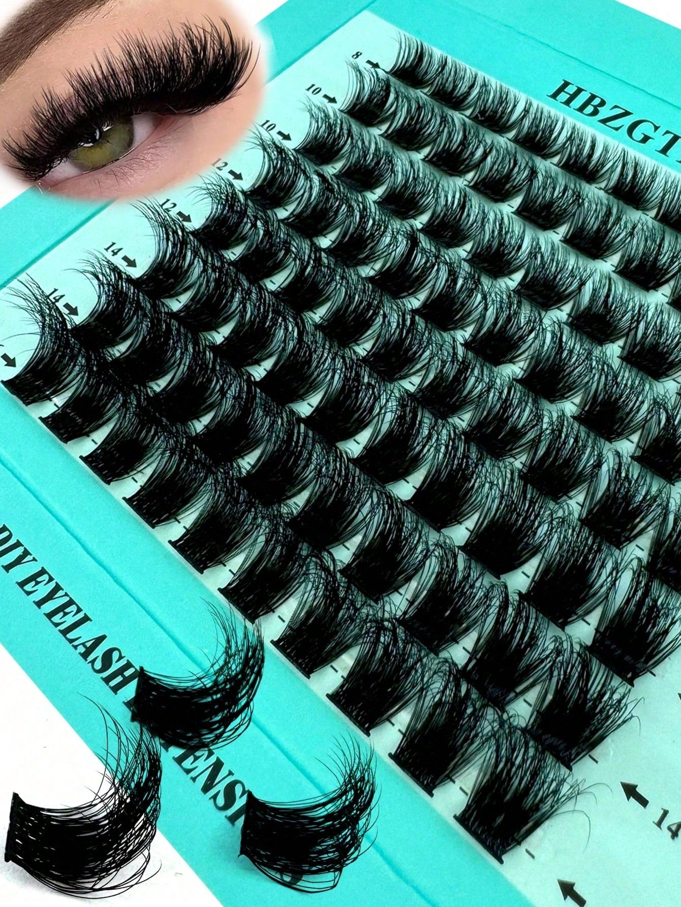 8 Rows, 80 Mixed And Segmented Natural Hair Blue Paper Boxes, Dense C And D Curvature, Mixed Sizes, 3D Fluffy Single Cluster False Eyelashes, Used For Eye Extension.