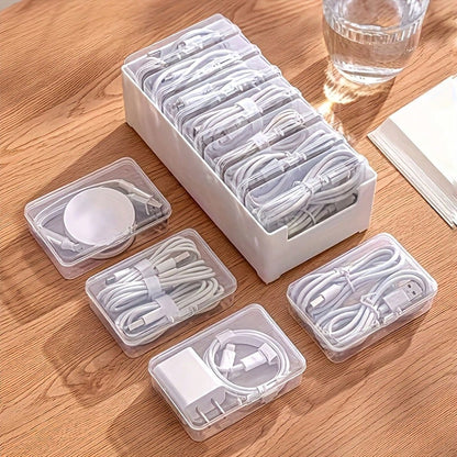 8Pcs/1pc Transparent Data Cable Storage Box, Freely Combinable Small Accessory Filled Dustproof Classification Storage Box, Charger Bracket, Cable Management Desk, Transparent Container, Suitable For
