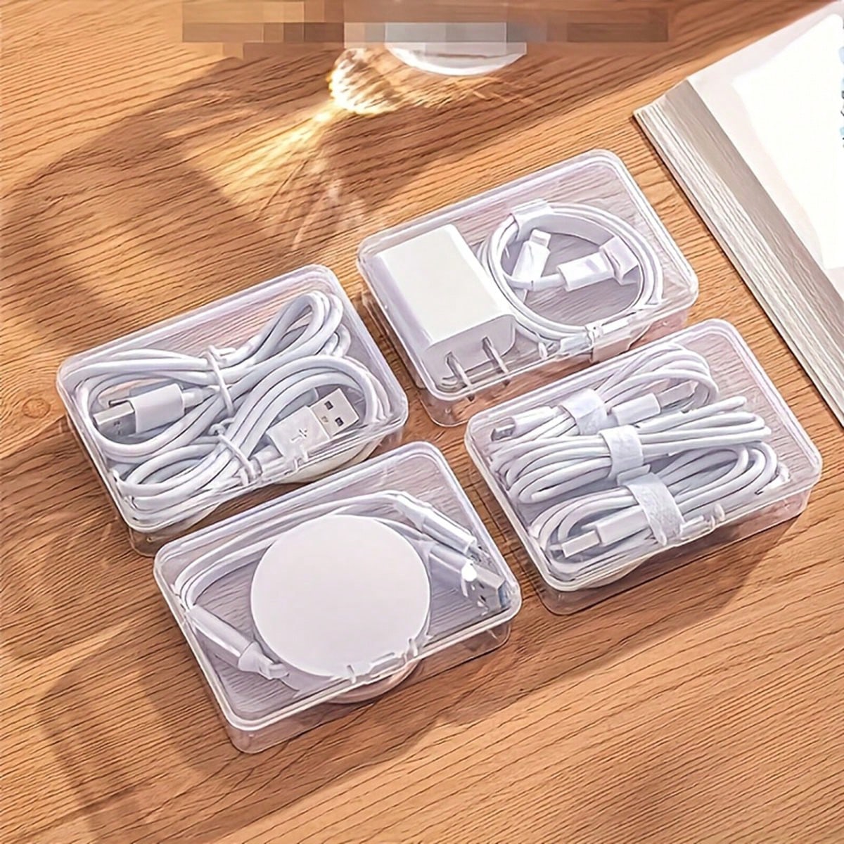 8Pcs/1pc Transparent Data Cable Storage Box, Freely Combinable Small Accessory Filled Dustproof Classification Storage Box, Charger Bracket, Cable Management Desk, Transparent Container, Suitable For