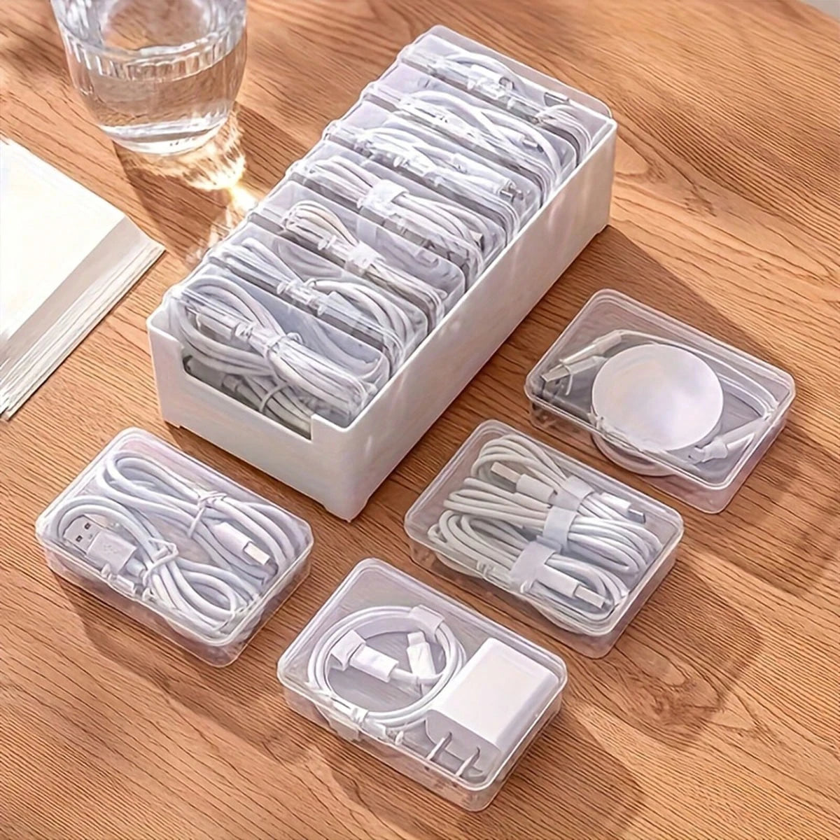 8Pcs/1pc Transparent Data Cable Storage Box, Freely Combinable Small Accessory Filled Dustproof Classification Storage Box, Charger Bracket, Cable Management Desk, Transparent Container, Suitable For