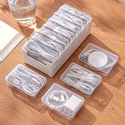 8Pcs/1pc Transparent Data Cable Storage Box, Freely Combinable Small Accessory Filled Dustproof Classification Storage Box, Charger Bracket, Cable Management Desk, Transparent Container, Suitable For