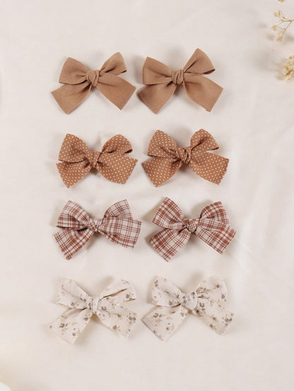 8pcs Bow Hairclips Set, Full Head Coverage, Skin-Friendly, Suitable For Daily Wear, Party, Travel