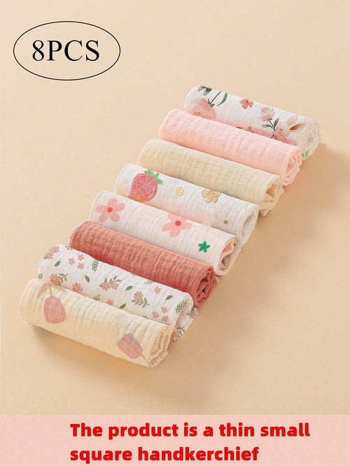 8pcs Lightweight Breathable Single-Layer Baby Bibs, Feeding Wipes, Multi-Purpose Cloths, Suitable For All Seasons