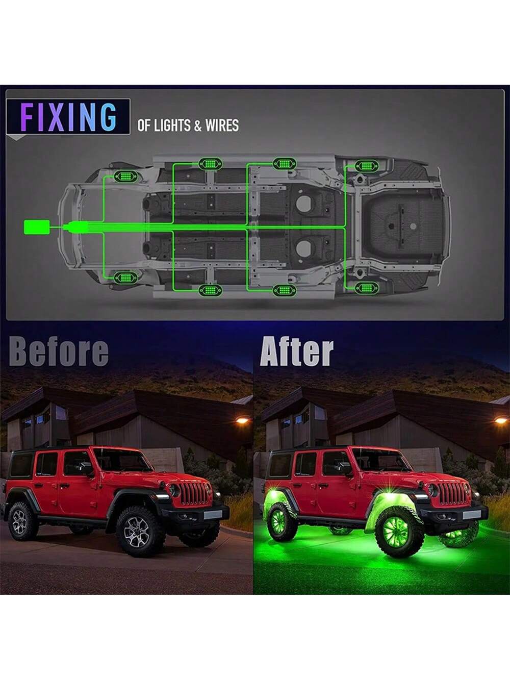 8Pods RGB LED Rock Lights For Truck Wired Atmosphere Lights Golf Cart ATV UTV RZR SUV Offroad Pickup, Multicolor Underglow Kit For Car With APP Music Mode, Underbody Neon Light Vehicle Underneath Acce