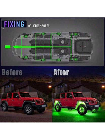8Pods RGB LED Rock Lights For Truck Wired Atmosphere Lights Golf Cart ATV UTV RZR SUV Offroad Pickup, Multicolor Underglow Kit For Car With APP Music Mode, Underbody Neon Light Vehicle Underneath Acce