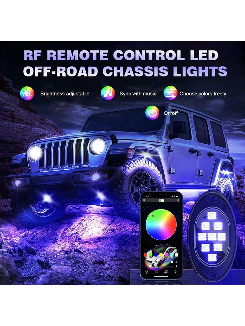 8Pods RGB LED Rock Lights For Truck Wired Atmosphere Lights Golf Cart ATV UTV RZR SUV Offroad Pickup, Multicolor Underglow Kit For Car With APP Music Mode, Underbody Neon Light Vehicle Underneath Acce