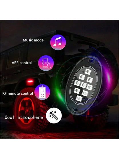 8Pods RGB LED Rock Lights For Truck Wired Atmosphere Lights Golf Cart ATV UTV RZR SUV Offroad Pickup, Multicolor Underglow Kit For Car With APP Music Mode, Underbody Neon Light Vehicle Underneath Acce