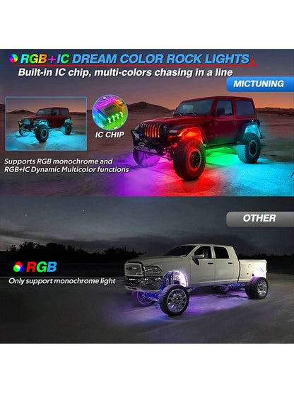 8Pods RGB LED Rock Lights For Truck Wired Atmosphere Lights Golf Cart ATV UTV RZR SUV Offroad Pickup, Multicolor Underglow Kit For Car With APP Music Mode, Underbody Neon Light Vehicle Underneath Acce