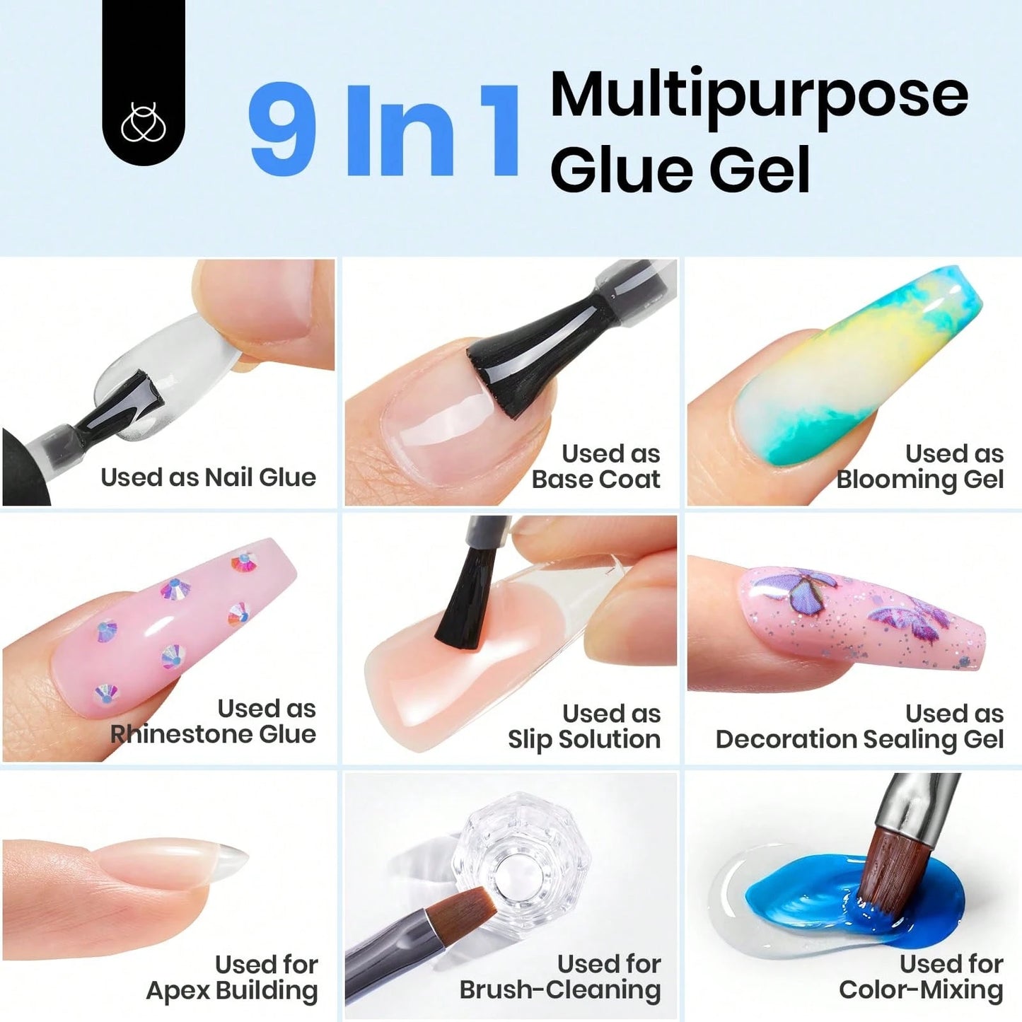 9 In 1 Nail Glue Gel Beetles, UV Cured Nail Extension Glue, Long Lasting Strong Adhesive For Press On Nails, False Tips & Clear Acrylic Nails, Spring DIY Nail Art