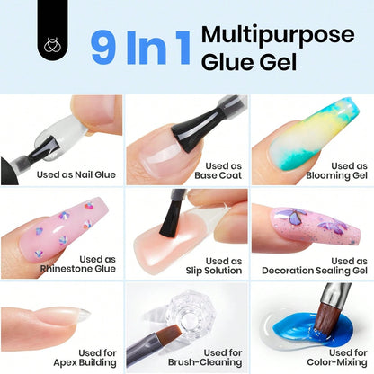 9 In 1 Nail Glue Gel Beetles, UV Cured Nail Extension Glue, Long Lasting Strong Adhesive For Press On Nails, False Tips & Clear Acrylic Nails, Spring DIY Nail Art