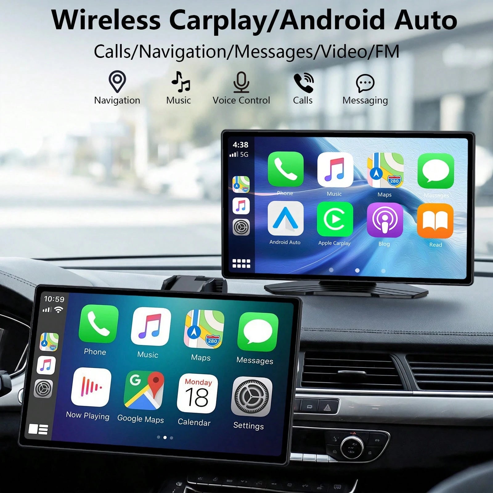 9-Inch Wireless CarPlay Screen For Car Ultra-HD Touchscreen, Backup Camera, Dash Cam, Wireless, GPS, CarPlay/Android Auto, Mirror Link, FM, AUX/USB/TF, Fits All Cars, Great For Trips, Gift For Family