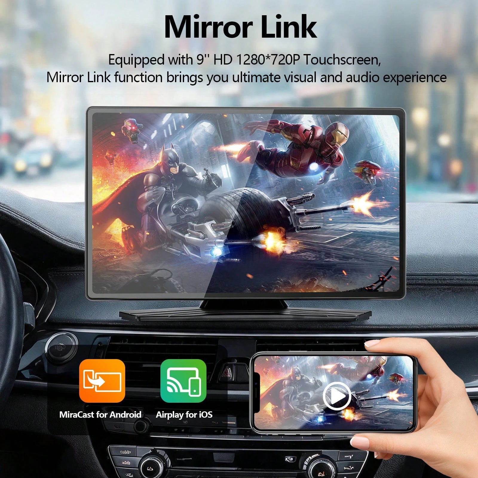 9-Inch Wireless CarPlay Screen For Car Ultra-HD Touchscreen, Backup Camera, Dash Cam, Wireless, GPS, CarPlay/Android Auto, Mirror Link, FM, AUX/USB/TF, Fits All Cars, Great For Trips, Gift For Family