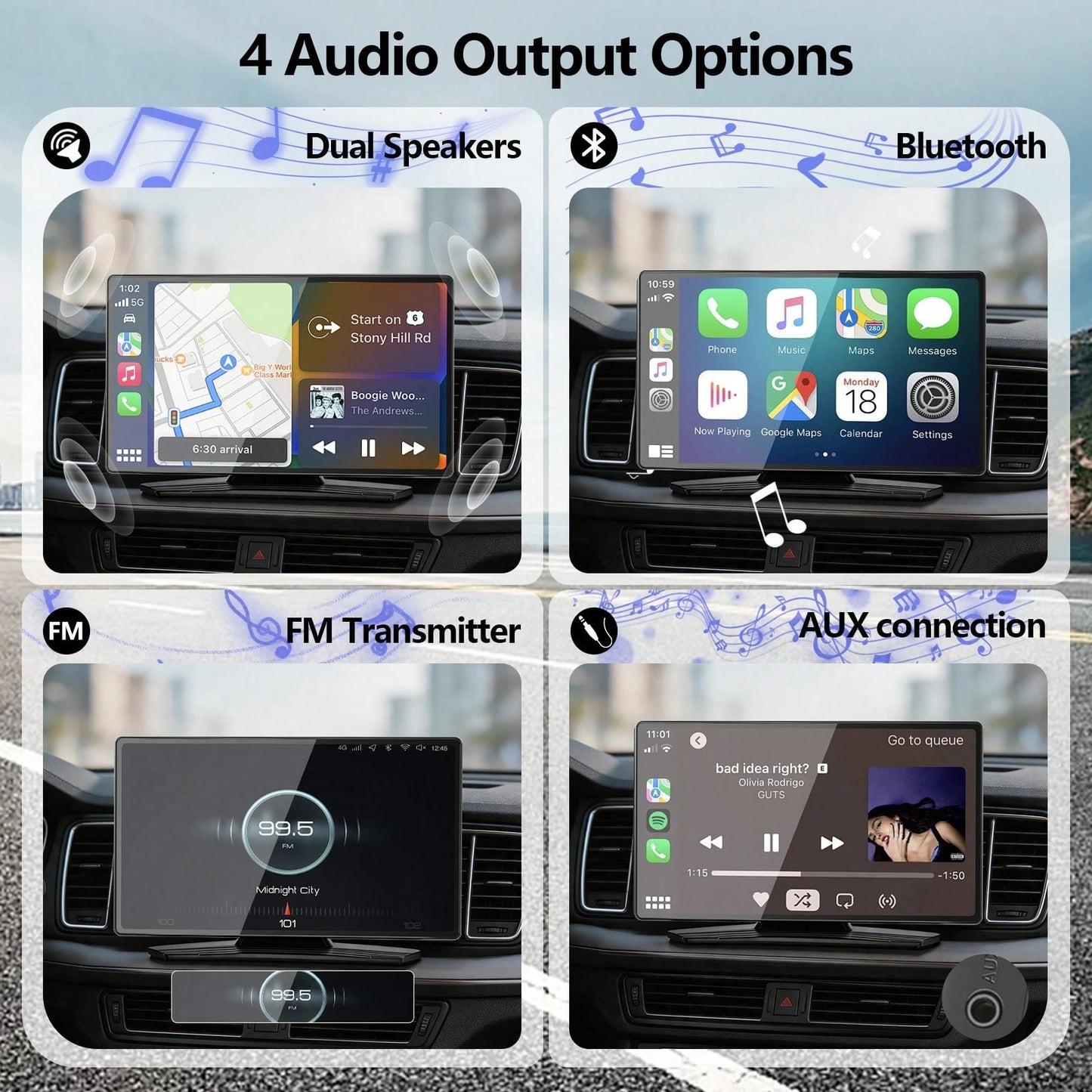 9-Inch Wireless CarPlay Screen For Car Ultra-HD Touchscreen, Backup Camera, Dash Cam, Wireless, GPS, CarPlay/Android Auto, Mirror Link, FM, AUX/USB/TF, Fits All Cars, Great For Trips, Gift For Family