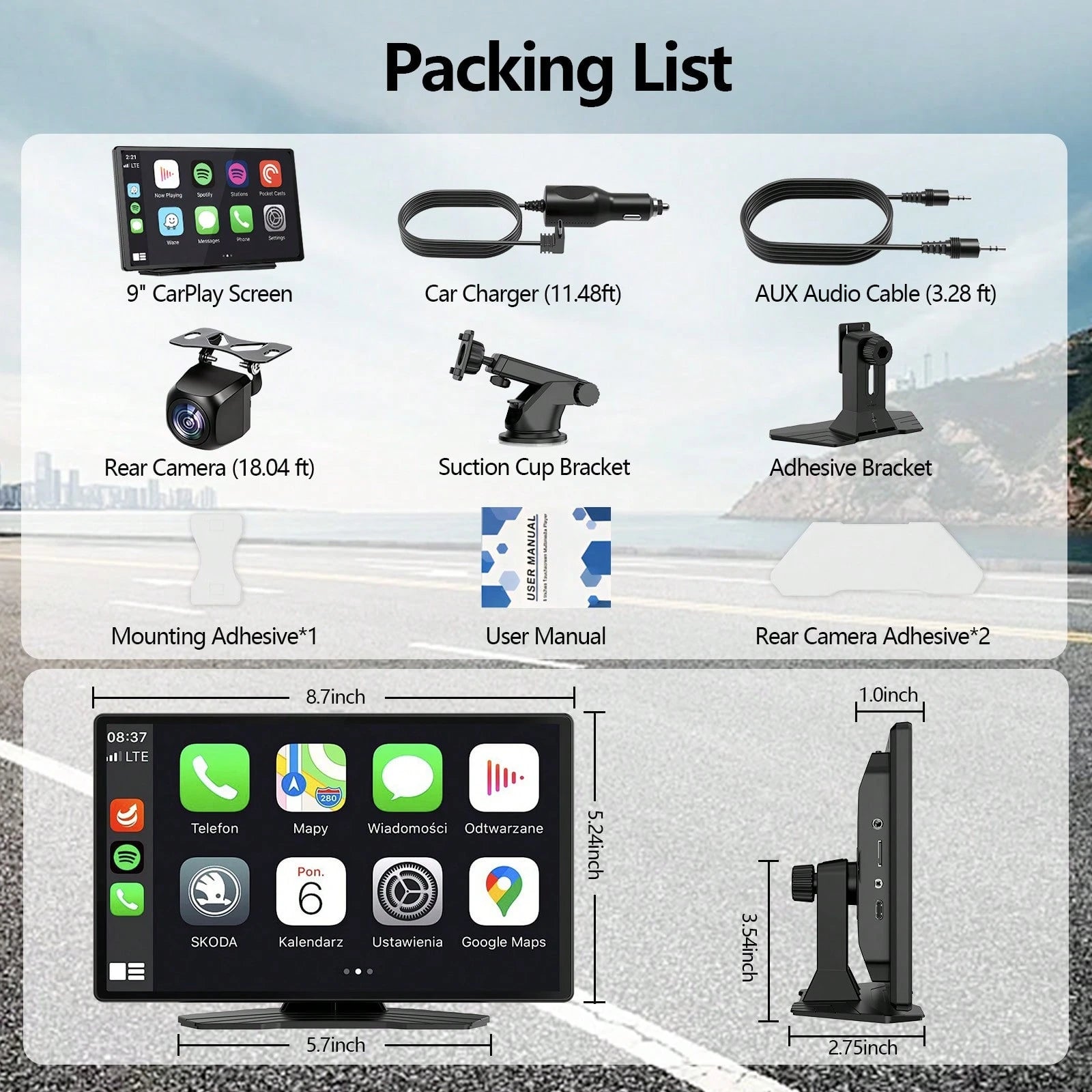 9-Inch Wireless CarPlay Screen For Car Ultra-HD Touchscreen, Backup Camera, Dash Cam, Wireless, GPS, CarPlay/Android Auto, Mirror Link, FM, AUX/USB/TF, Fits All Cars, Great For Trips, Gift For Family