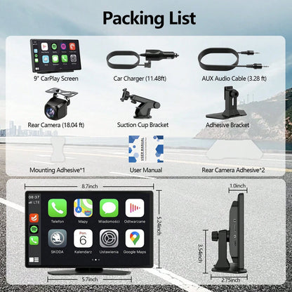 9-Inch Wireless CarPlay Screen For Car Ultra-HD Touchscreen, Backup Camera, Dash Cam, Wireless, GPS, CarPlay/Android Auto, Mirror Link, FM, AUX/USB/TF, Fits All Cars, Great For Trips, Gift For Family