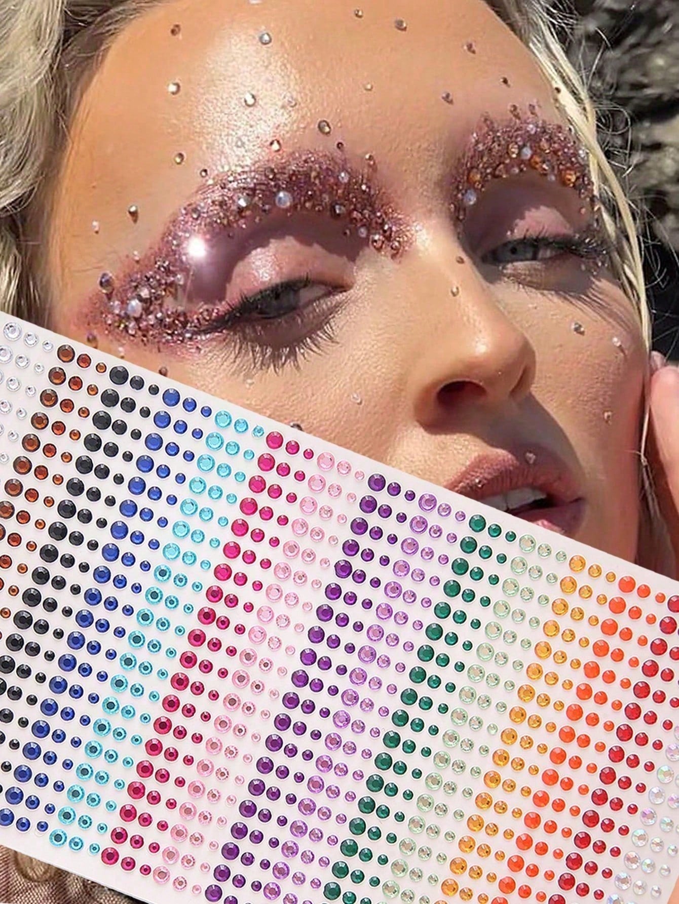 900pcs/1800pcs Self-Adhesive Face Rhinestone Stickers, Glue-Free Face Rhinestone Stickers, Nightclub Glitter Gems, Nightclub Party Makeup, Music Festival Wedding, Wedding Photography Stickers,Concert
