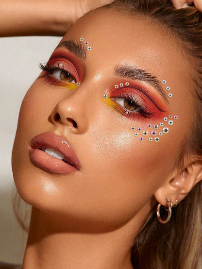 900pcs/1800pcs Self-Adhesive Face Rhinestone Stickers, Glue-Free Face Rhinestone Stickers, Nightclub Glitter Gems, Nightclub Party Makeup, Music Festival Wedding, Wedding Photography Stickers,Concert