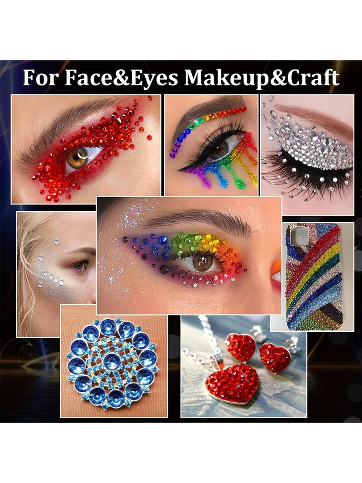 900pcs/1800pcs Self-Adhesive Face Rhinestone Stickers, Glue-Free Face Rhinestone Stickers, Nightclub Glitter Gems, Nightclub Party Makeup, Music Festival Wedding, Wedding Photography Stickers,Concert