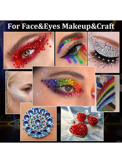 900pcs/1800pcs Self-Adhesive Face Rhinestone Stickers, Glue-Free Face Rhinestone Stickers, Nightclub Glitter Gems, Nightclub Party Makeup, Music Festival Wedding, Wedding Photography Stickers,Concert