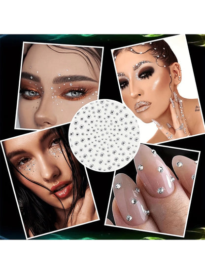 900pcs/1800pcs Self-Adhesive Face Rhinestone Stickers, Glue-Free Face Rhinestone Stickers, Nightclub Glitter Gems, Nightclub Party Makeup, Music Festival Wedding, Wedding Photography Stickers,Concert