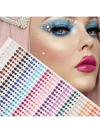 900pcs/1800pcs Self-Adhesive Face Rhinestone Stickers, Glue-Free Face Rhinestone Stickers, Nightclub Glitter Gems, Nightclub Party Makeup, Music Festival Wedding, Wedding Photography Stickers,Concert