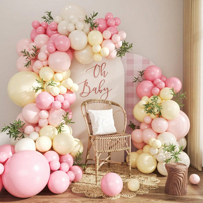 99pcs Pink & Yellow Balloon Arch Kit, Light Pink, Pale Pink, Yellow, Ivory Balloons Suitable For Boy, Girl, Kids Birthday, Baby Shower, Bridal, Wedding, Bee, Bear Theme Party Decoration