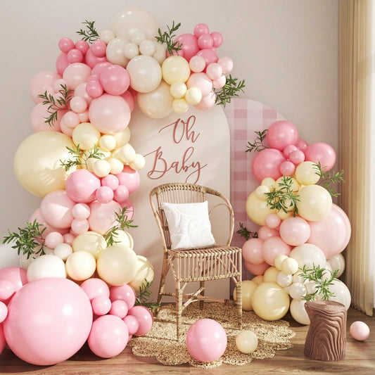99pcs Pink & Yellow Balloon Arch Kit, Light Pink, Pale Pink, Yellow, Ivory Balloons Suitable For Boy, Girl, Kids Birthday, Baby Shower, Bridal, Wedding, Bee, Bear Theme Party Decoration