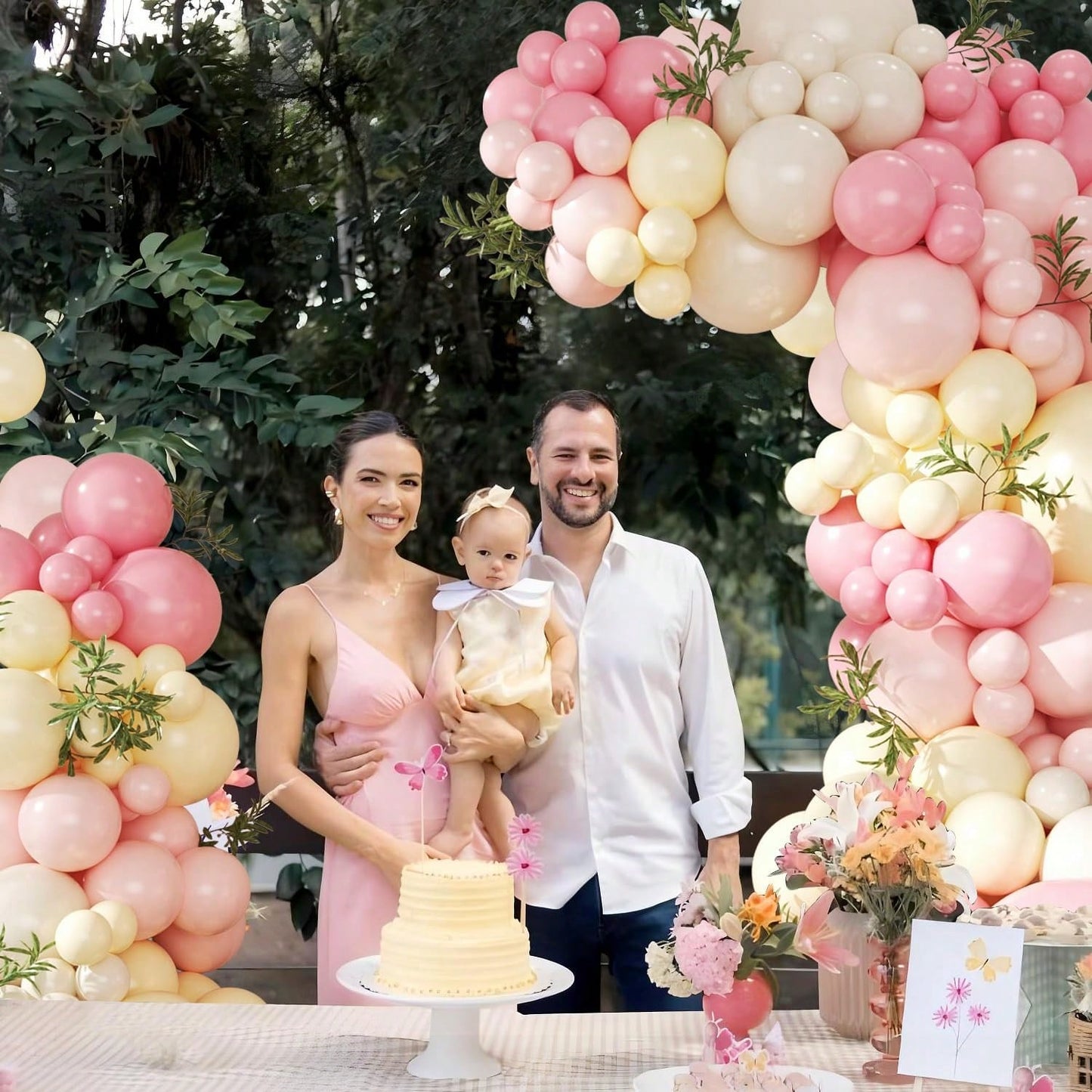 99pcs Pink & Yellow Balloon Arch Kit, Light Pink, Pale Pink, Yellow, Ivory Balloons Suitable For Boy, Girl, Kids Birthday, Baby Shower, Bridal, Wedding, Bee, Bear Theme Party Decoration