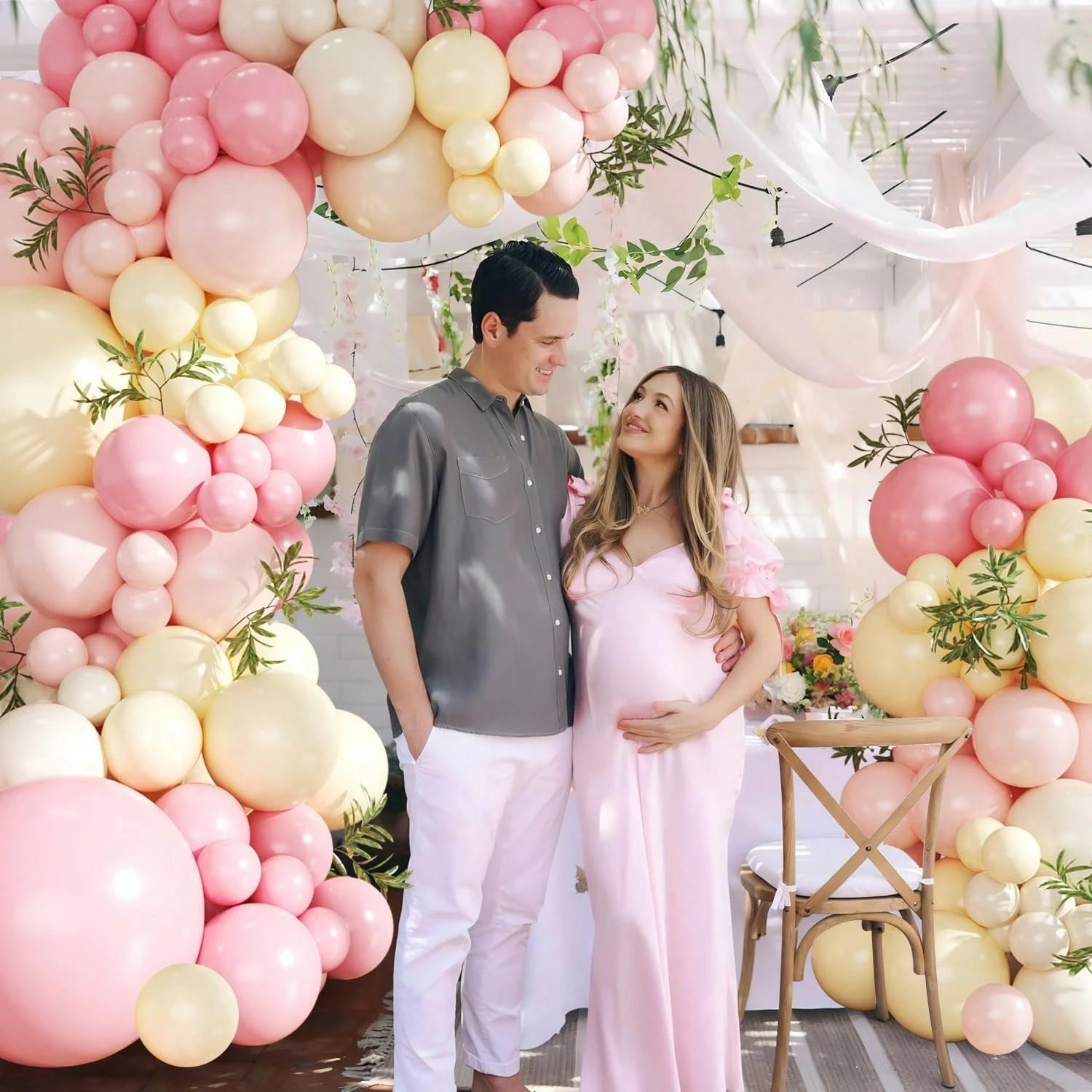 99pcs Pink & Yellow Balloon Arch Kit, Light Pink, Pale Pink, Yellow, Ivory Balloons Suitable For Boy, Girl, Kids Birthday, Baby Shower, Bridal, Wedding, Bee, Bear Theme Party Decoration