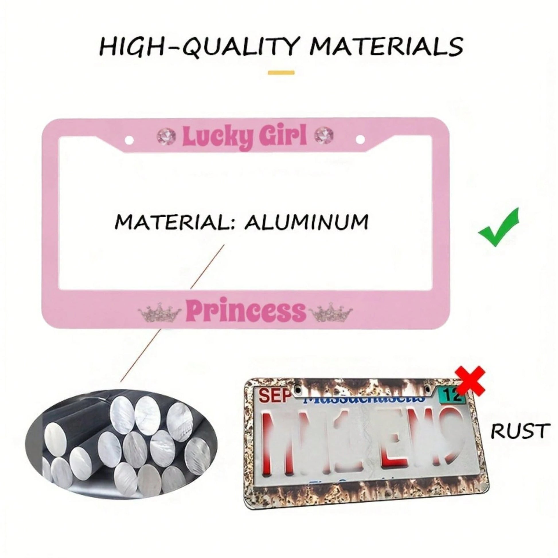 A Lucky Girl With Princess License Plate Frame, Featuring A Heart Shape And Bow- Pink Durable Aluminum Car Number Plate Holder, Comes With Screws For Easy Installation, Provides A Stable Structure Fo
