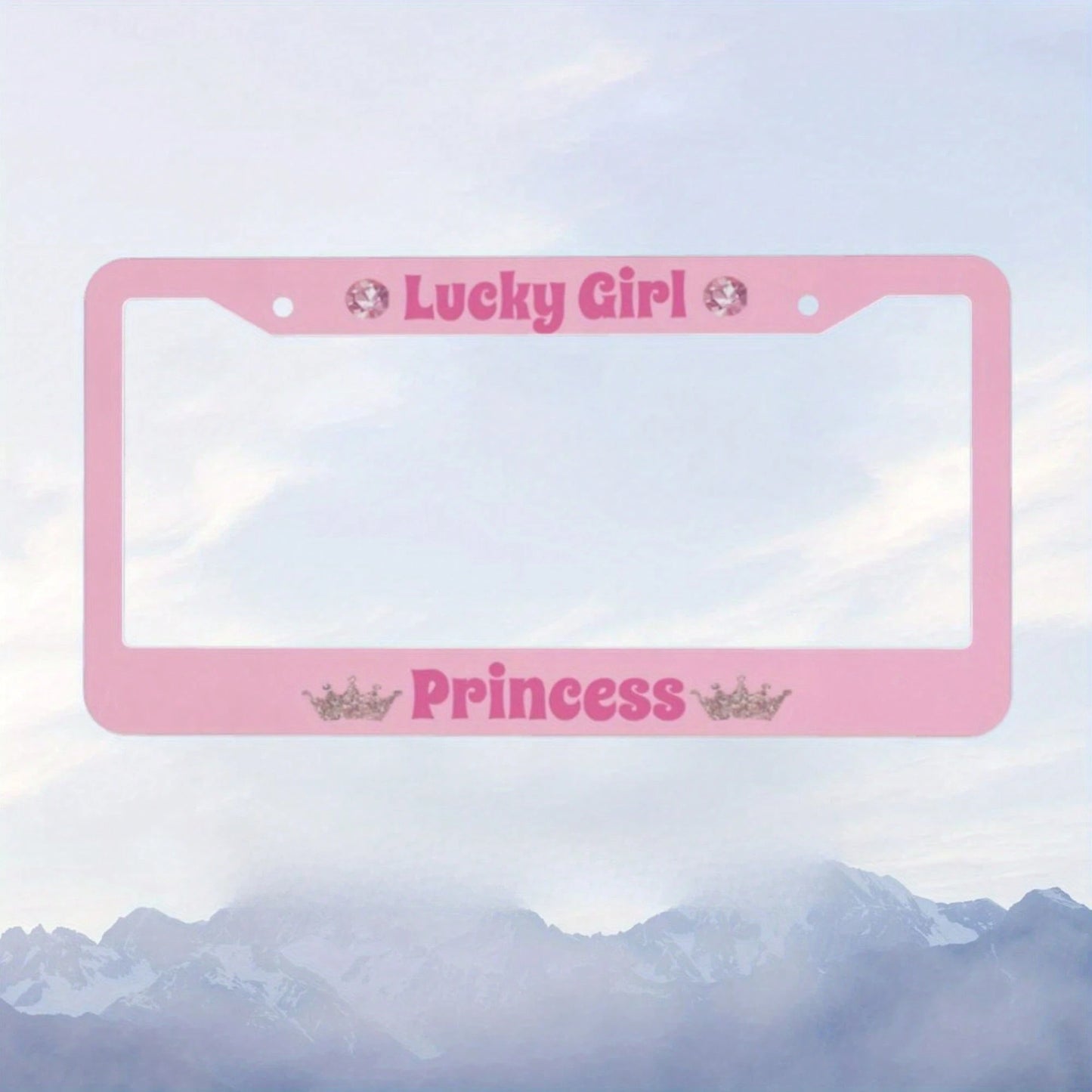 A Lucky Girl With Princess License Plate Frame, Featuring A Heart Shape And Bow- Pink Durable Aluminum Car Number Plate Holder, Comes With Screws For Easy Installation, Provides A Stable Structure Fo