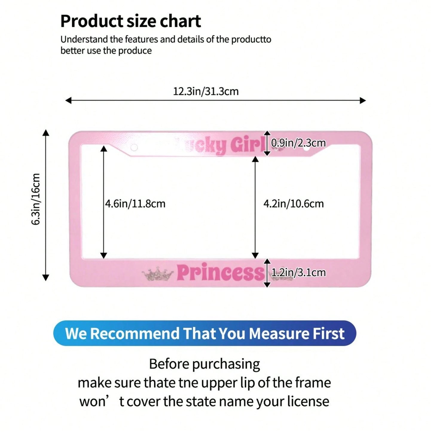 A Lucky Girl With Princess License Plate Frame, Featuring A Heart Shape And Bow- Pink Durable Aluminum Car Number Plate Holder, Comes With Screws For Easy Installation, Provides A Stable Structure Fo