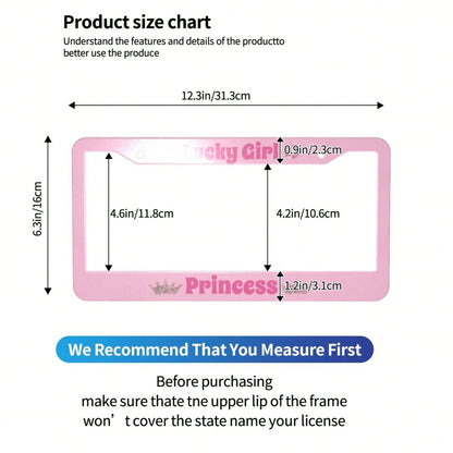A Lucky Girl With Princess License Plate Frame, Featuring A Heart Shape And Bow- Pink Durable Aluminum Car Number Plate Holder, Comes With Screws For Easy Installation, Provides A Stable Structure Fo