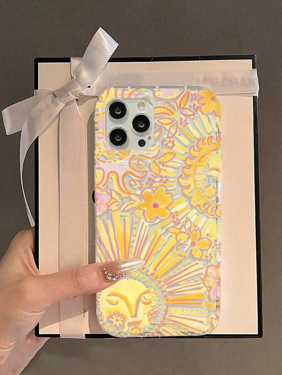 Abstract Sun Heart Liquid Silicone Mobile Phone Case Full-Body Protection Shockproof Anti-Fall TPU Soft Rubber CaseFOR-YOUR-BELOVED-PHONEFashionable