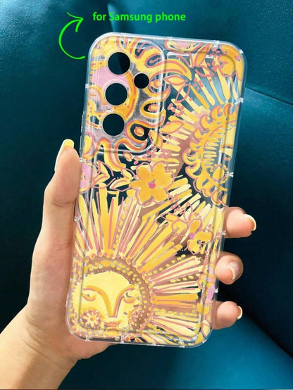 Abstract Sun Heart Liquid Silicone Mobile Phone Case Full-Body Protection Shockproof Anti-Fall TPU Soft Rubber CaseFOR-YOUR-BELOVED-PHONEFashionable