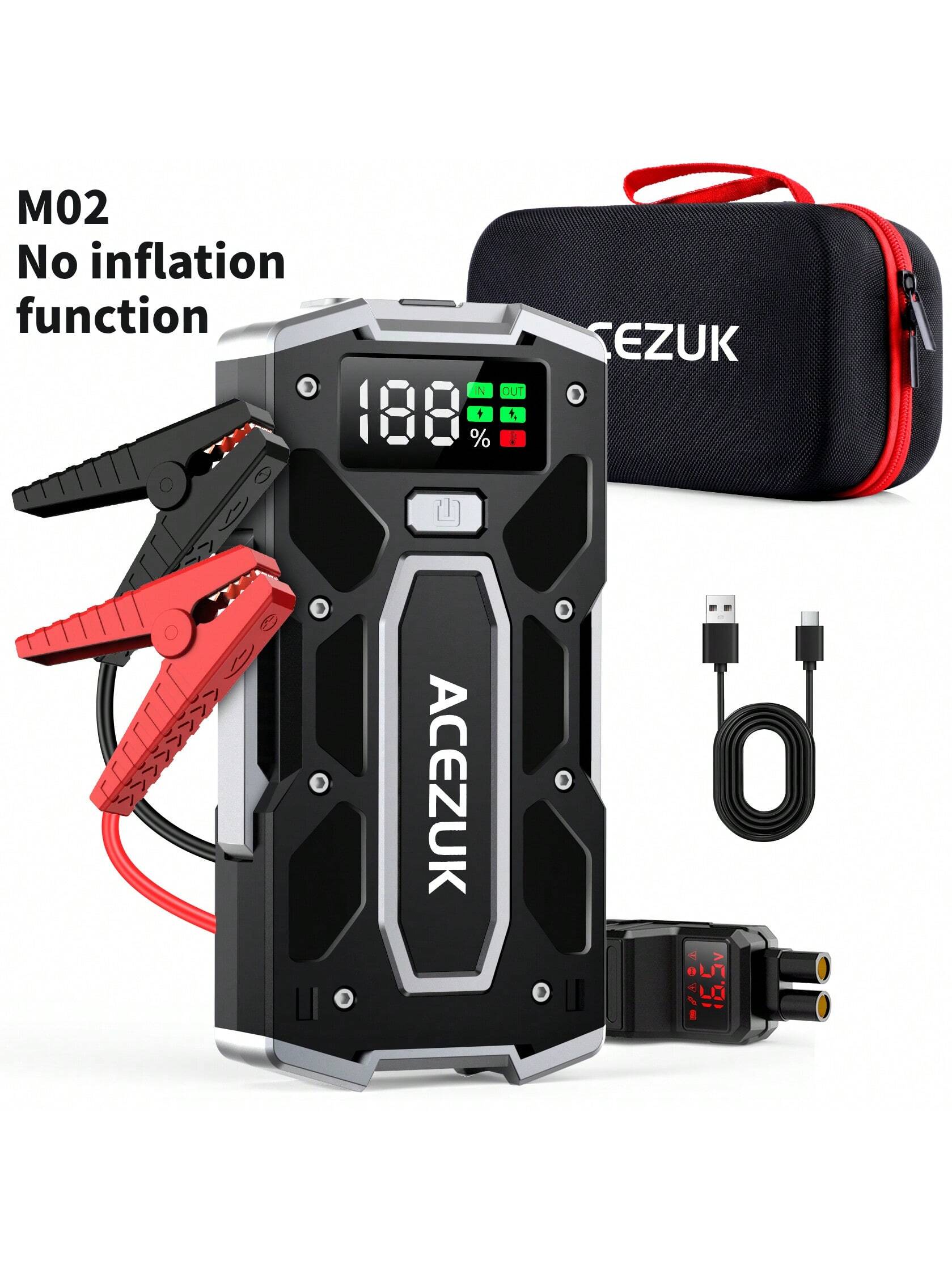ACEZUK Portable Car Jump Starter With Air Compressor, ACEZUK 150PSI 5000A Jump Starter (All Gas/10.0L ), 12V Car Battery Jump Box Car Battery Jumper Starter With 3.4" LCD Display, 2 Lights