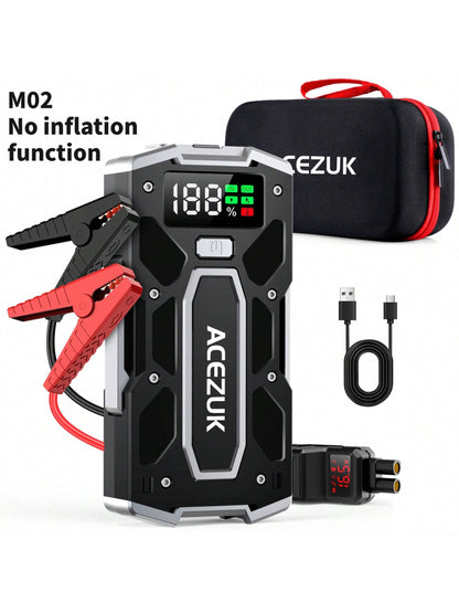 ACEZUK Portable Car Jump Starter With Air Compressor, ACEZUK 150PSI 5000A Jump Starter (All Gas/10.0L ), 12V Car Battery Jump Box Car Battery Jumper Starter With 3.4" LCD Display, 2 Lights