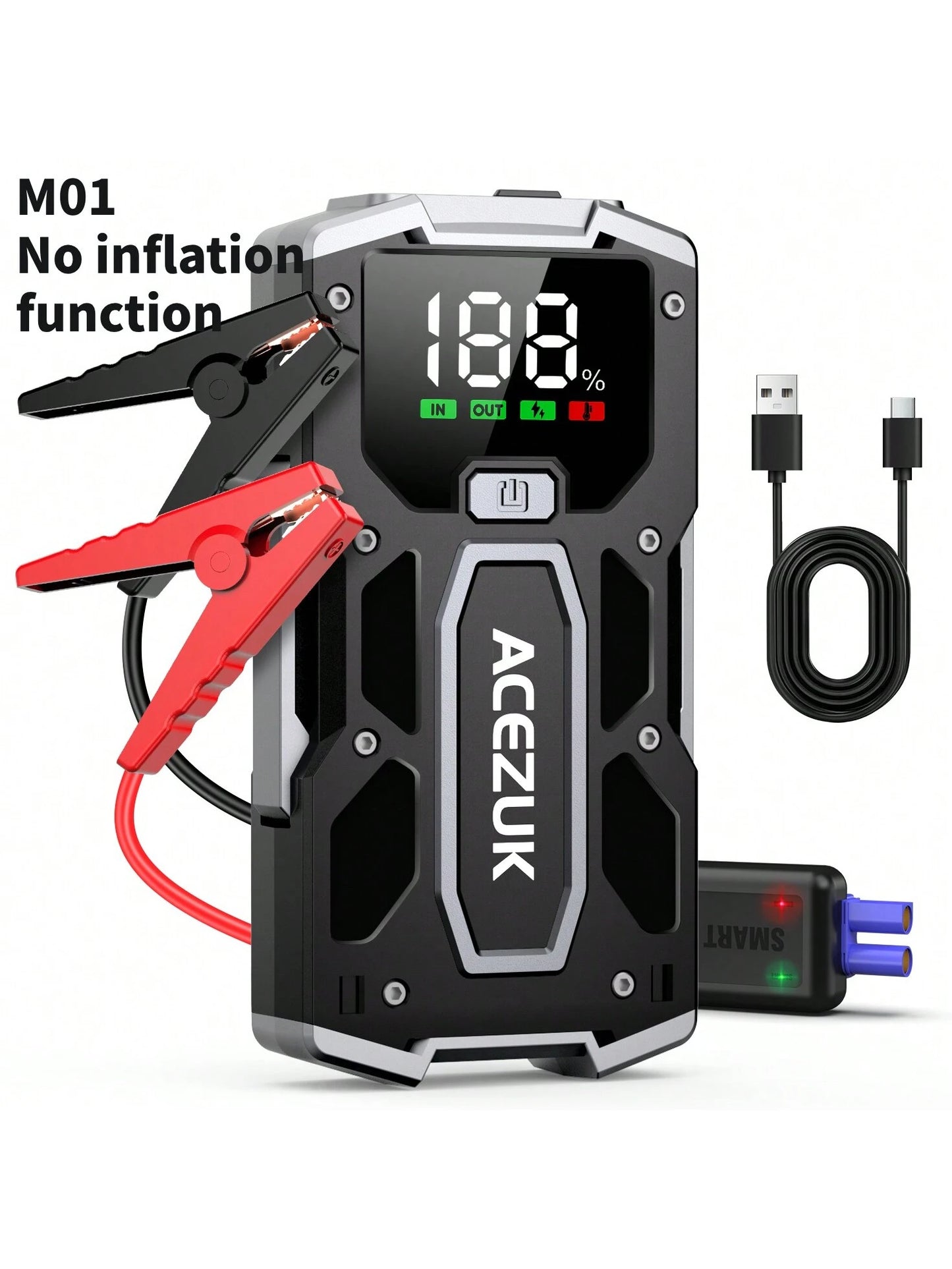 ACEZUK Portable Car Jump Starter With Air Compressor, ACEZUK 150PSI 5000A Jump Starter (All Gas/10.0L ), 12V Car Battery Jump Box Car Battery Jumper Starter With 3.4" LCD Display, 2 Lights